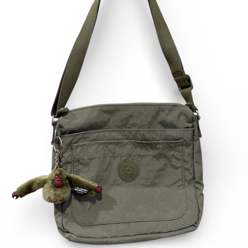 Kipling Khaki Crossbody Bag with Monkey Charm